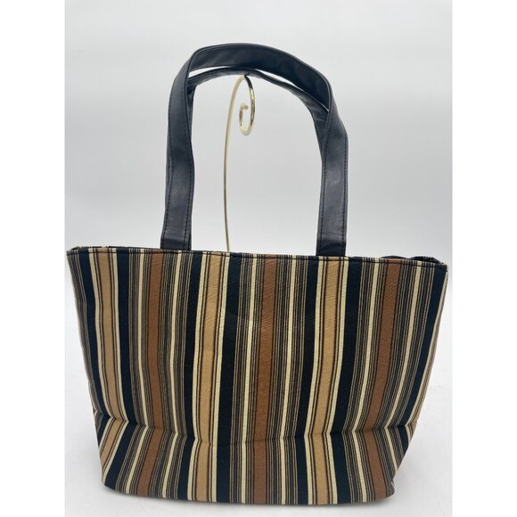Longaberger Coffee-Themed Tote Bag With Stripe Pattern & Black Faux Leather Hand - Picture 3 of 3